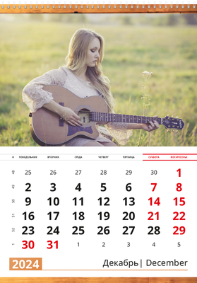 Вертикальные настенные перекидные календари - Гитарист Декабрь