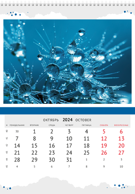 Вертикальные настенные перекидные календари - Синие пузырьки Октябрь