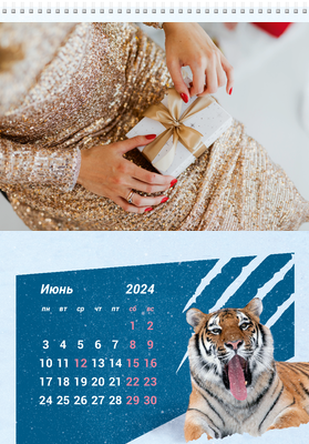 Вертикальные настенные перекидные календари - Снежный тигр Июнь